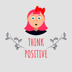 illustration of a girl with title think positive