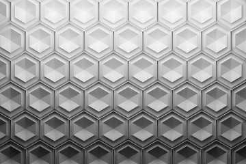 White hexagon pattern. Abstract background with hexagonal shapes. Repeating hexagons. 3d illustration.
