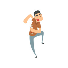 Cheerful drunk man with bottle of alcohol drink in his hand, funny guy character drinking alcohol and dancing vector Illustration
