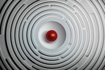 Fototapeta na wymiar Abstract background with circular shapes and red sphere in the center. 3d illustration.