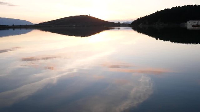sunset reflected on lagoon of Narta on Zvernec Island, Vlore, Albania