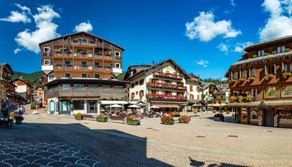 MADONNA DI CAMPIGLIO, ITALY-20 October 2018:Madonna di Campiglio's main square in the summertime,...