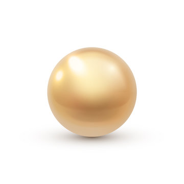 Realistic shiny gold pearl on plain background, vector illustration 