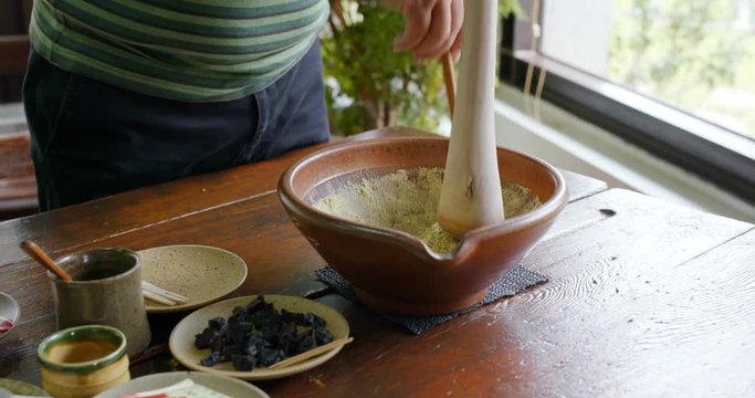 Make of chinese ground tea, Hakka Lei Cha