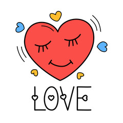 Hand draw love heart icon in doodle style for your design with lettering