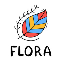 Hand draw leaf icon in doodle style for your design with lettering