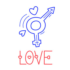 Hand draw love sex icon in doodle style for your design with lettering