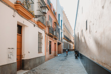 Fototapeta na wymiar SEVILLA, SPAIN - January 13, 2018: Street view of downtown in Sevilla city, Spain