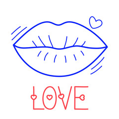 Hand draw love lip icon in doodle style for your design with lettering