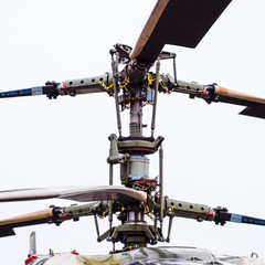 Screw and blades of a military helicopter. Transmission mechanis