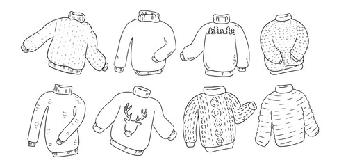 Hipster hygge sweaters doodles set for coloring
