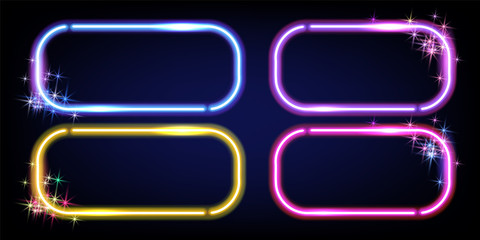 Set fantastic background with neon rectangular frame, sparkle stars and space portal into another dimension © Marisha