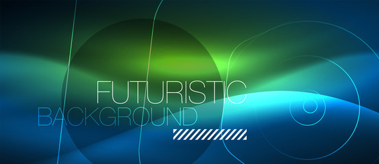 Neon glowing lines, magic energy space blue light concept, abstract background wallpaper design