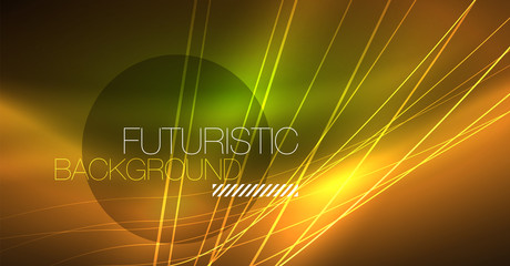 Digital technology abstract background - neon geometric design. Abstract glowing lines. Colorful techno background. Futuristic shape.