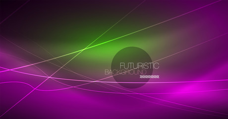 Neon glowing magic background, neon banner, night sky wallpaper. Magic light effect. Christmas abstract pattern.