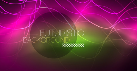 Abstract shiny glowinng color wave design element on dark background - science or technology concept