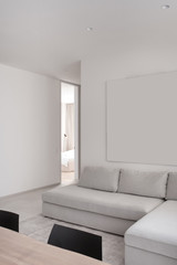 Fototapeta na wymiar Stylish modern interior with white walls and gray floor