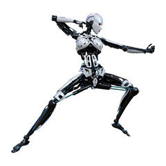 3D Rendering Female Robot on White