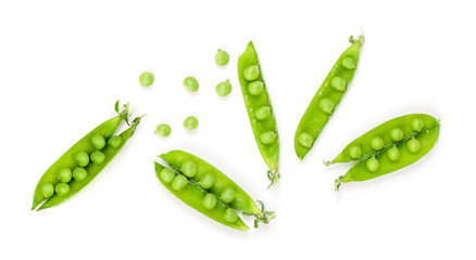 green peas in pods on a white background