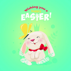 Happy Easter! Cute easter bunny. Vector illustration.