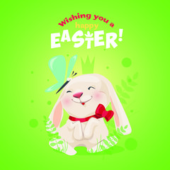 Happy Easter! Cute easter bunny. Vector illustration.