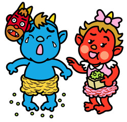 Obraz premium 子供の鬼の豆まき