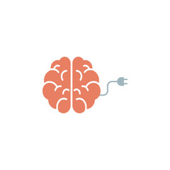 Brain with plug, charging vector icon