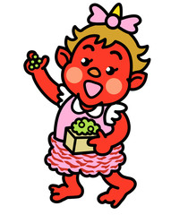 節分豆まき赤鬼の女の子