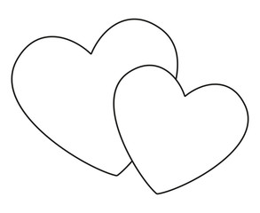 Line art black and white pair of loving hearts