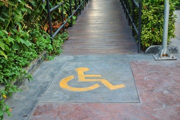 Sign for disabled or wheelchair. Handicapped ramps sign. Universal design for all people.
