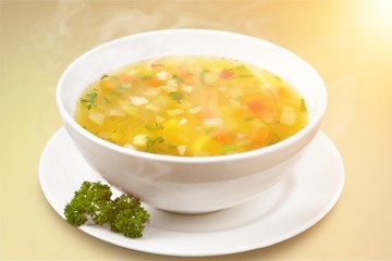 Vegetable soup on a desk