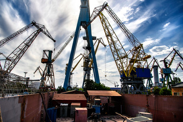 Fototapeta na wymiar Shipbuilding and Ship Repairing Plant in Mykolayiv, Ukraine. 17-08-2017