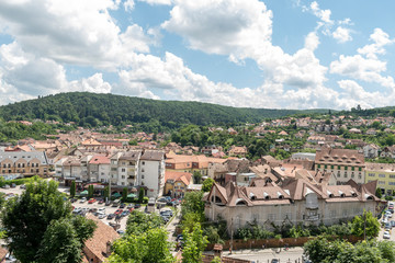 Fototapeta na wymiar Street view in Sighisoara, medieval town of Transylvania, Romania 
