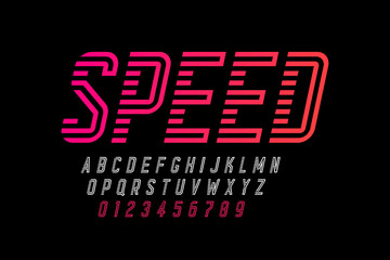 Speed style font, alphabet and numbers