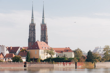 Obraz premium Beautiful Catholic church in Europe against the blue sky