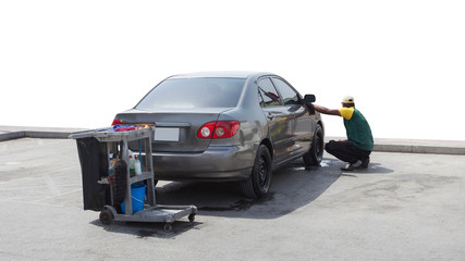 Fototapeta premium man washing car outodoors isolated on white