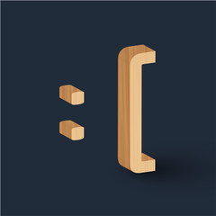 3D wood font character emoticon, vector