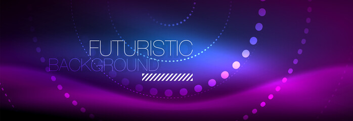 Glowing neon circle line dots, round line design, abstract style on black background. Neon abstract round circles Magic neon lights and glowing dots