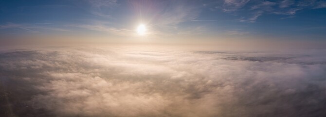 Fototapeta na wymiar Autumnal aerial landscape with fog over land