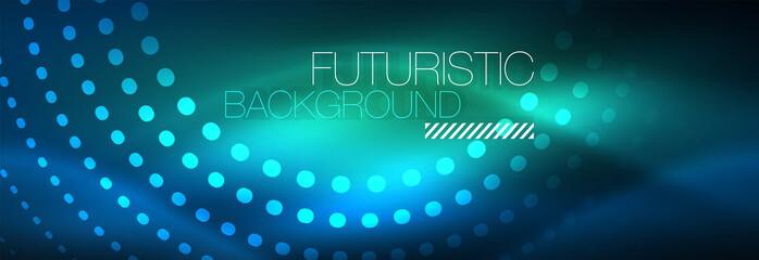 Glowing neon circle line dots, round line design, abstract style on black background. Neon abstract round circles Magic neon lights and glowing dots