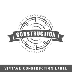 Construction label isolated on white background. Design element. Template for logo, signage, branding design. Vector illustration