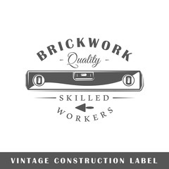 Construction label isolated on white background. Design element. Template for logo, signage, branding design. Vector illustration