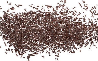 Chocolate sprinkles isolated on white background and texture, top view