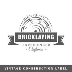 Construction label isolated on white background. Design element. Template for logo, signage, branding design. Vector illustration