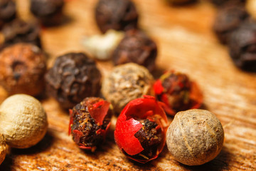 Extreme macro photography of colorful peppercorn beans