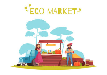 Obraz na płótnie Canvas Eco Market Horticulture Cartoon Illustration