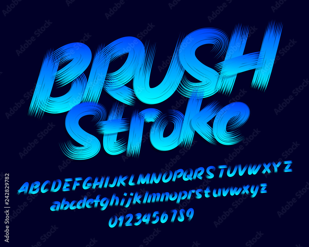 Fototapete brush stroke alphabet font. uppercase and lowercase letters and numbers. stock vector typescript for