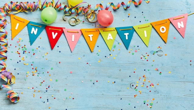 Colorful bunting with text - Invitation