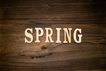 SPRINGと書かれた木製の小物