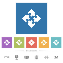 Modules flat white icons in square backgrounds